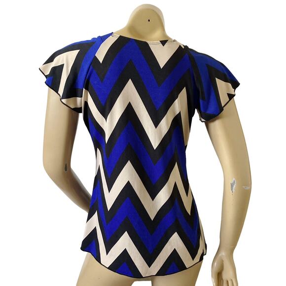 PERSEPTION CONCEPT Womens Size Small Short Sleeve V Neck Chevron Striped Shirt - Picture 4 of 8
